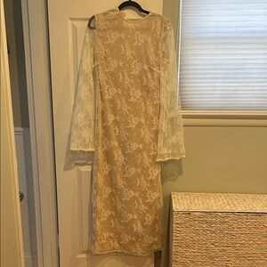 Cider Floral Lace Long Sleeve Dress - Cream